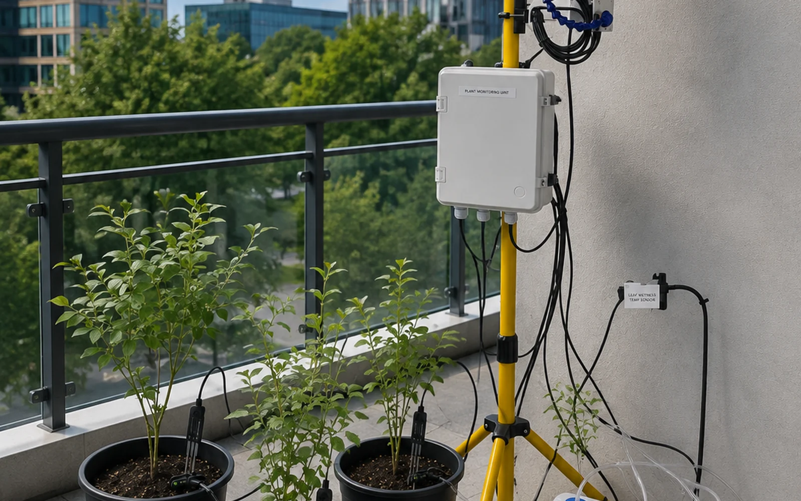 Conceptual compact PhytoCortex pilot setup with blueberry plants